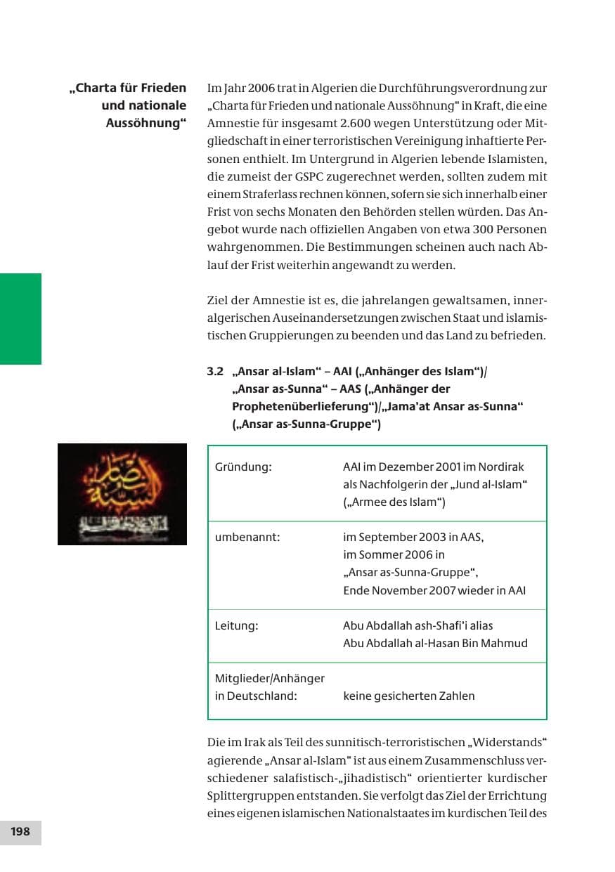 Seite 198 des Verfassungsschutzbericht 2007 Bund