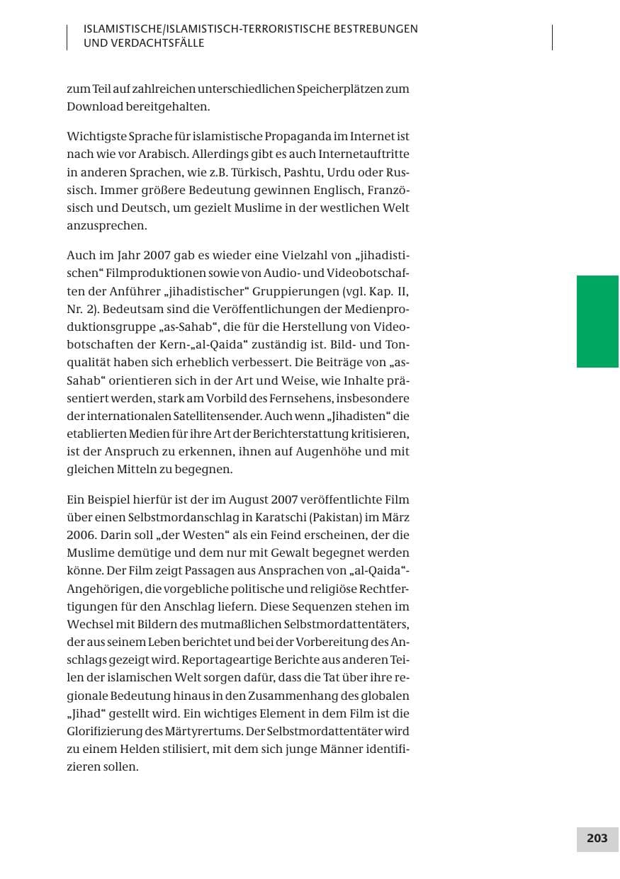 Seite 203 des Verfassungsschutzbericht 2007 Bund