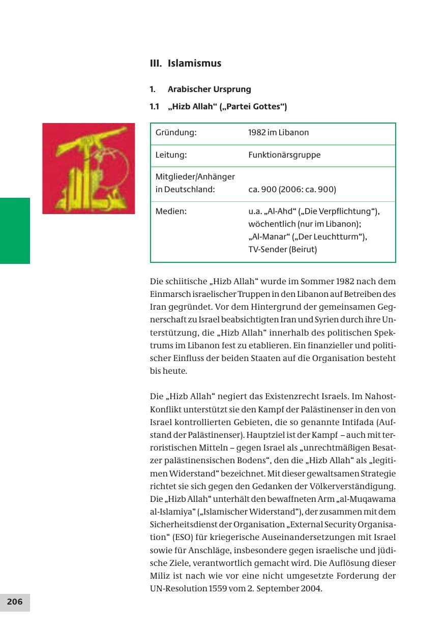 Seite 206 des Verfassungsschutzbericht 2007 Bund