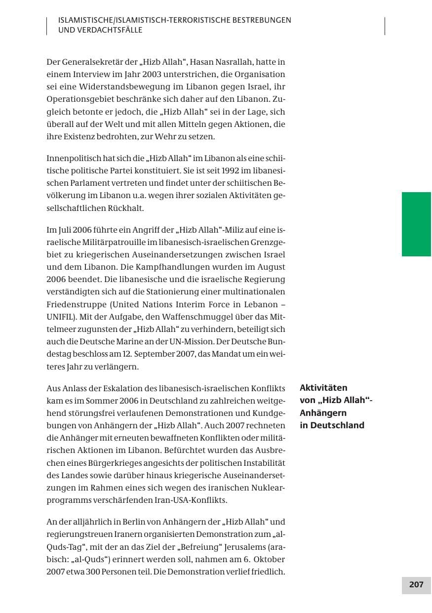 Seite 207 des Verfassungsschutzbericht 2007 Bund