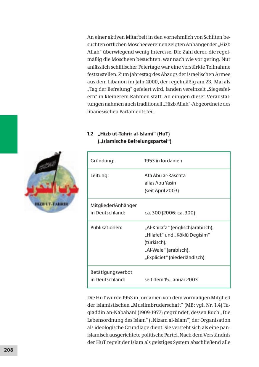 Seite 208 des Verfassungsschutzbericht 2007 Bund