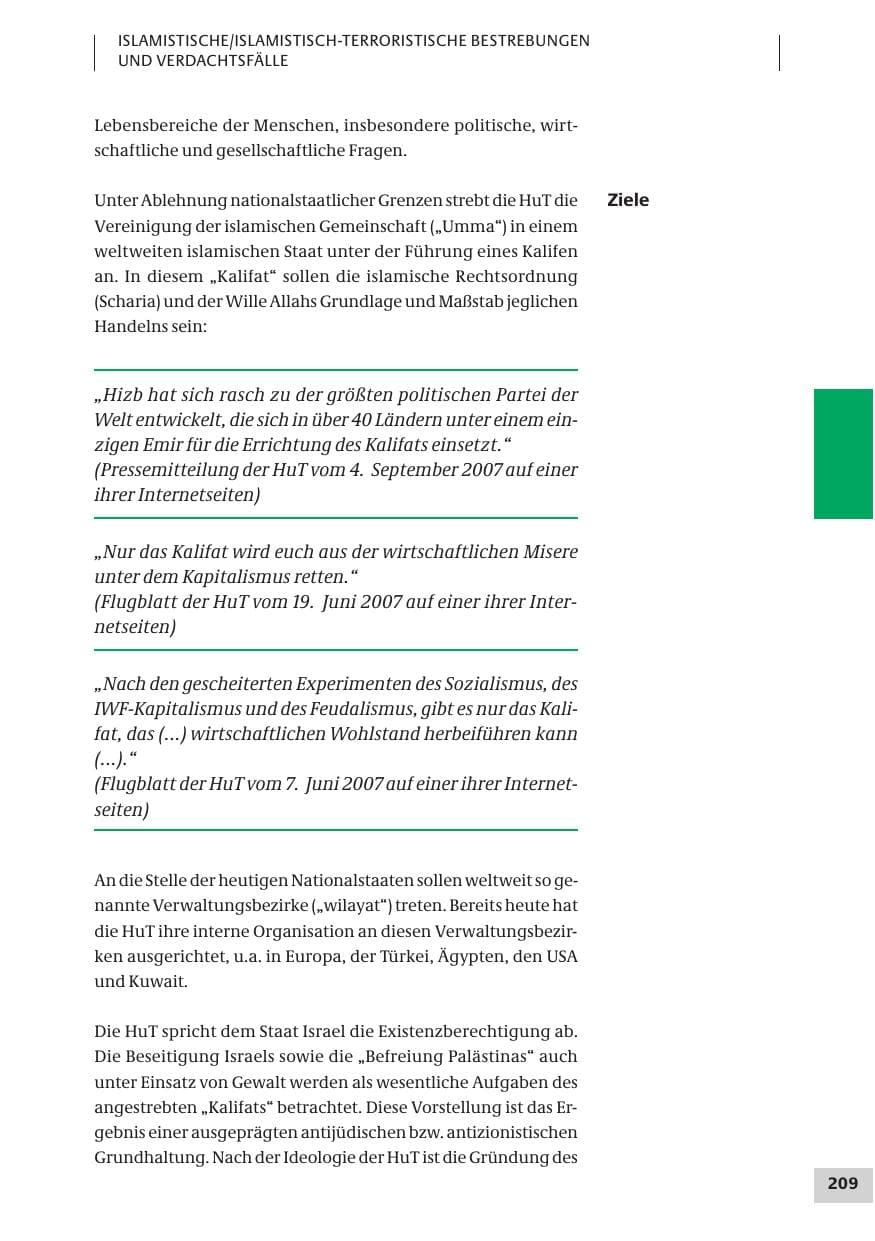 Seite 209 des Verfassungsschutzbericht 2007 Bund