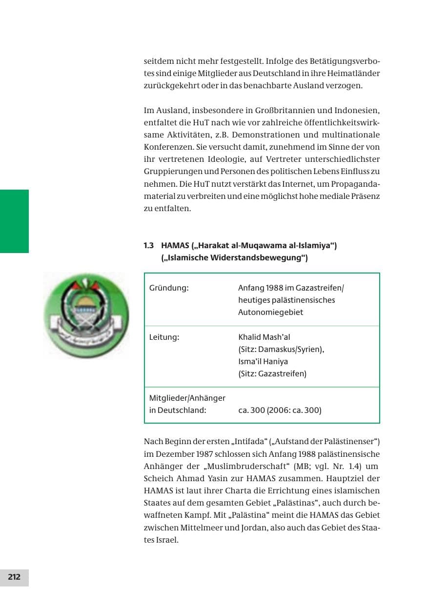 Seite 212 des Verfassungsschutzbericht 2007 Bund