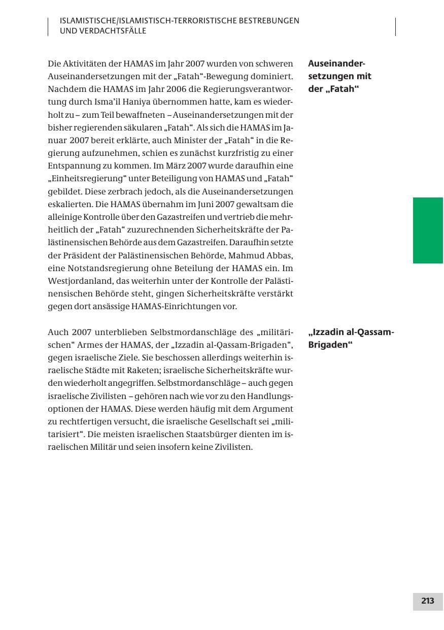 Seite 213 des Verfassungsschutzbericht 2007 Bund
