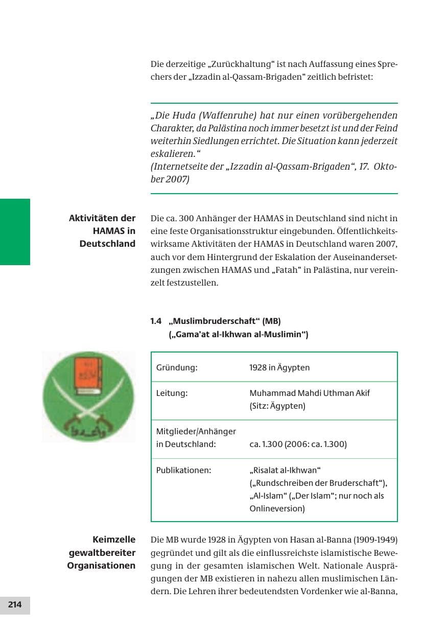 Seite 214 des Verfassungsschutzbericht 2007 Bund