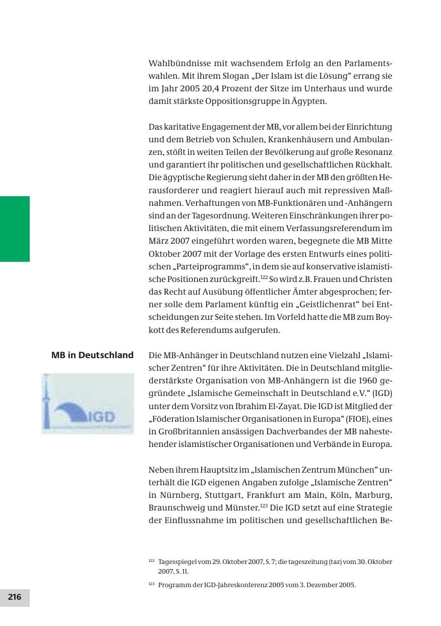 Seite 216 des Verfassungsschutzbericht 2007 Bund