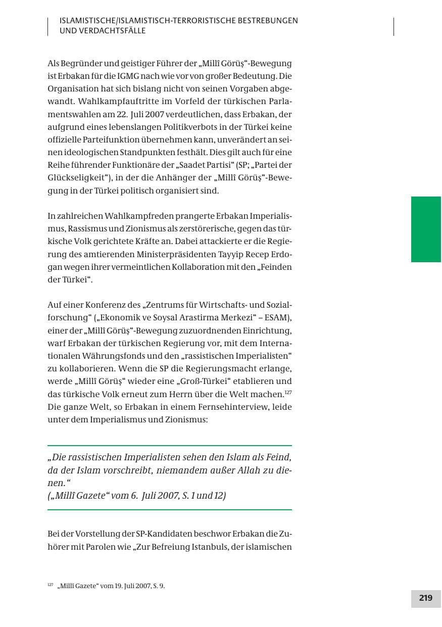 Seite 219 des Verfassungsschutzbericht 2007 Bund