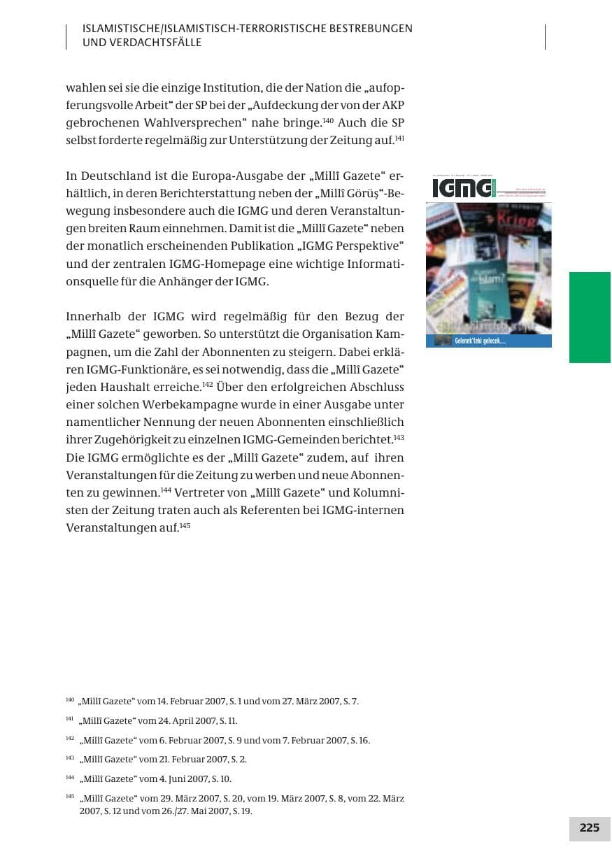 Seite 225 des Verfassungsschutzbericht 2007 Bund