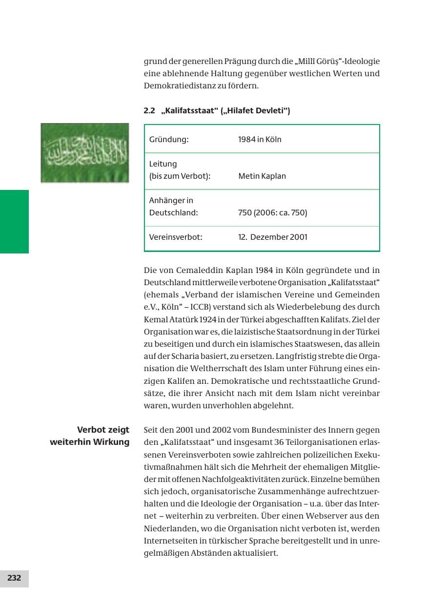Seite 232 des Verfassungsschutzbericht 2007 Bund
