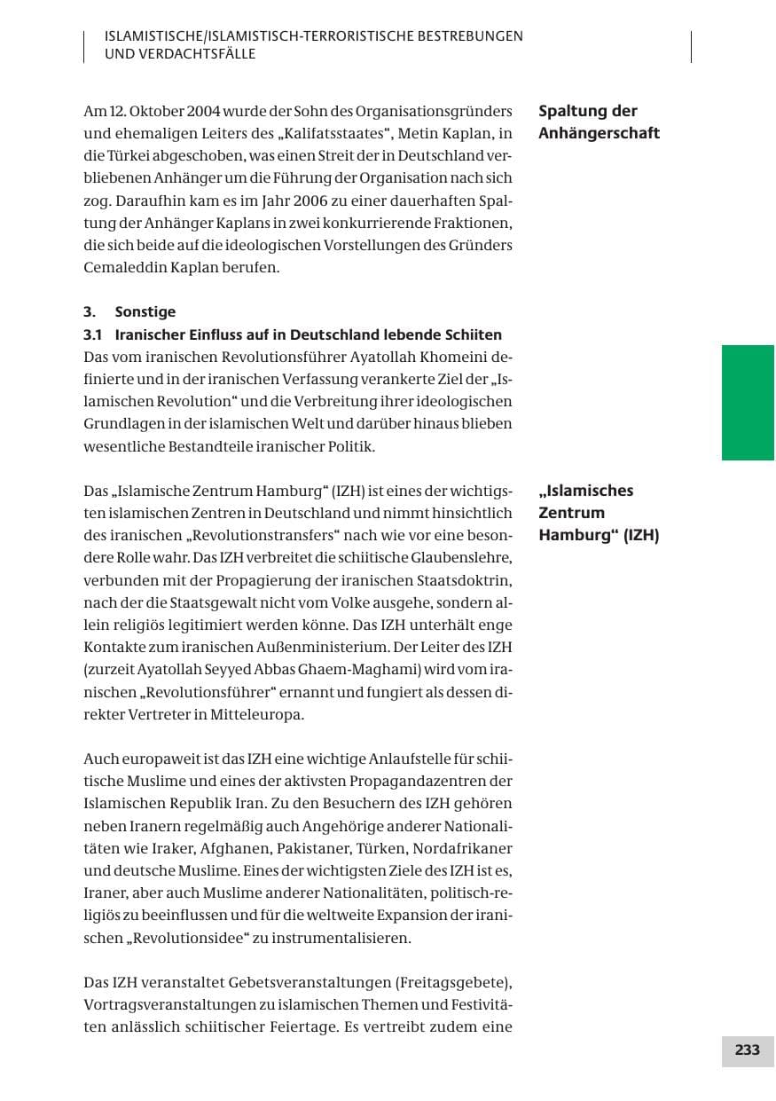 Seite 233 des Verfassungsschutzbericht 2007 Bund