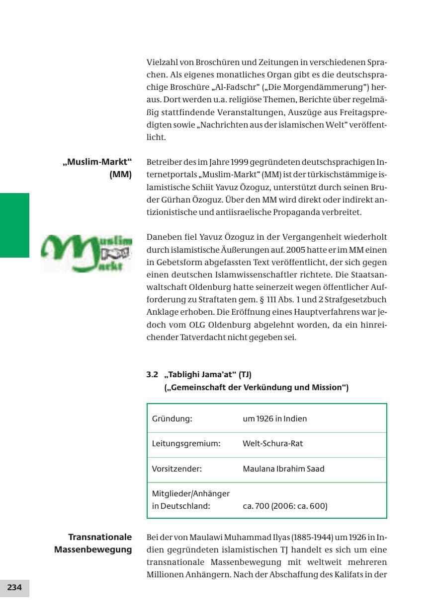 Seite 234 des Verfassungsschutzbericht 2007 Bund