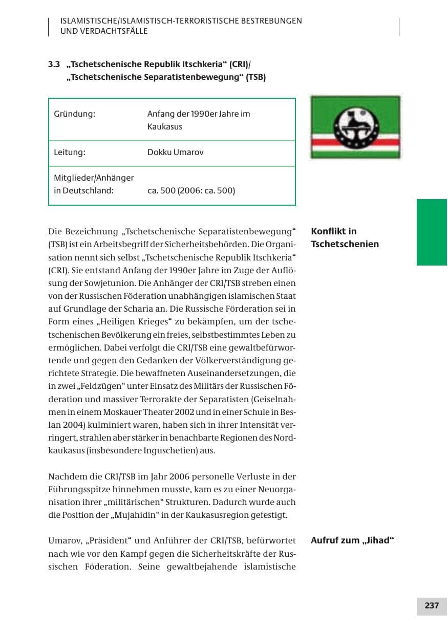 Seite 237 des Verfassungsschutzbericht 2007 Bund