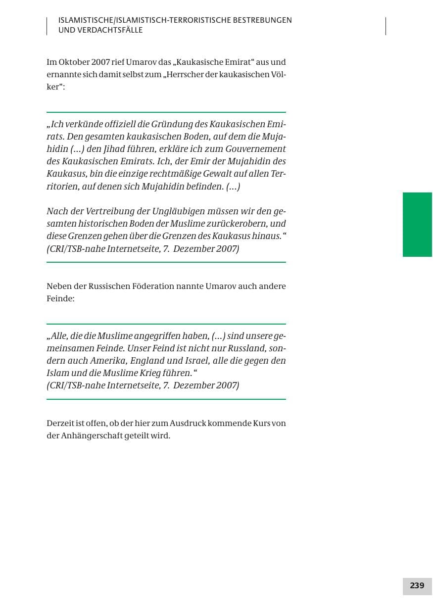 Seite 239 des Verfassungsschutzbericht 2007 Bund