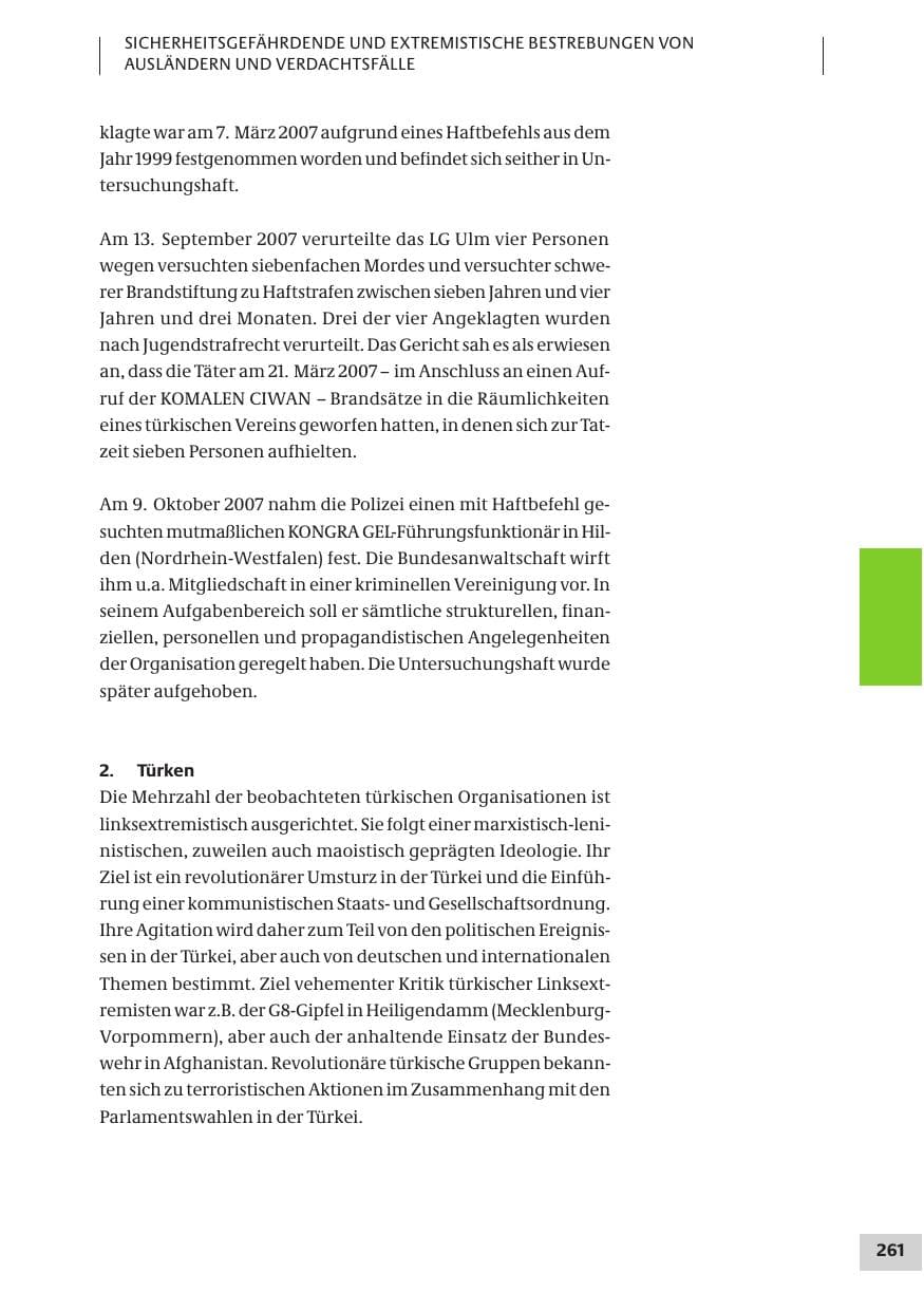 Seite 261 des Verfassungsschutzbericht 2007 Bund