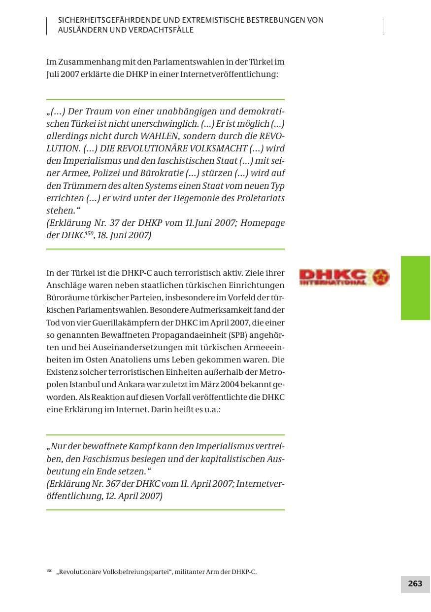 Seite 263 des Verfassungsschutzbericht 2007 Bund