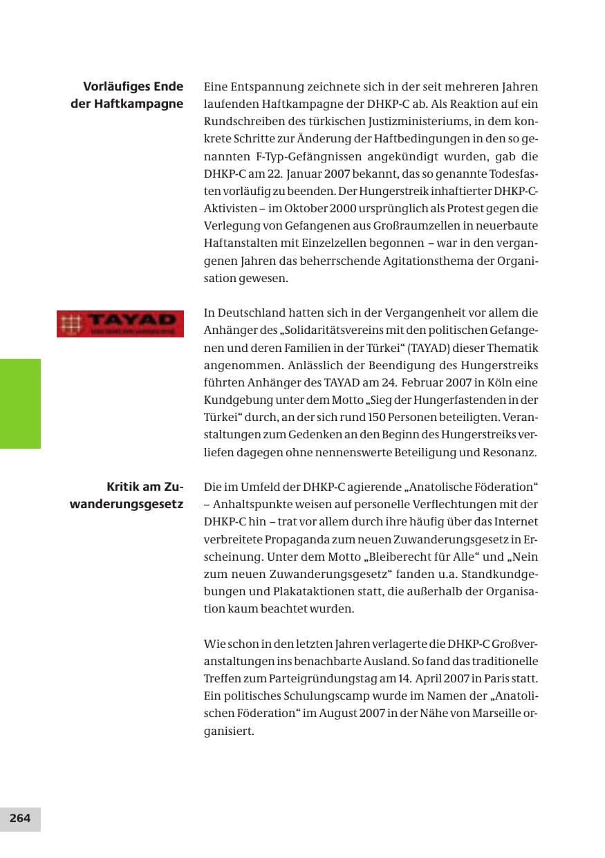 Seite 264 des Verfassungsschutzbericht 2007 Bund