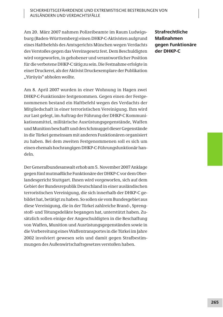 Seite 265 des Verfassungsschutzbericht 2007 Bund