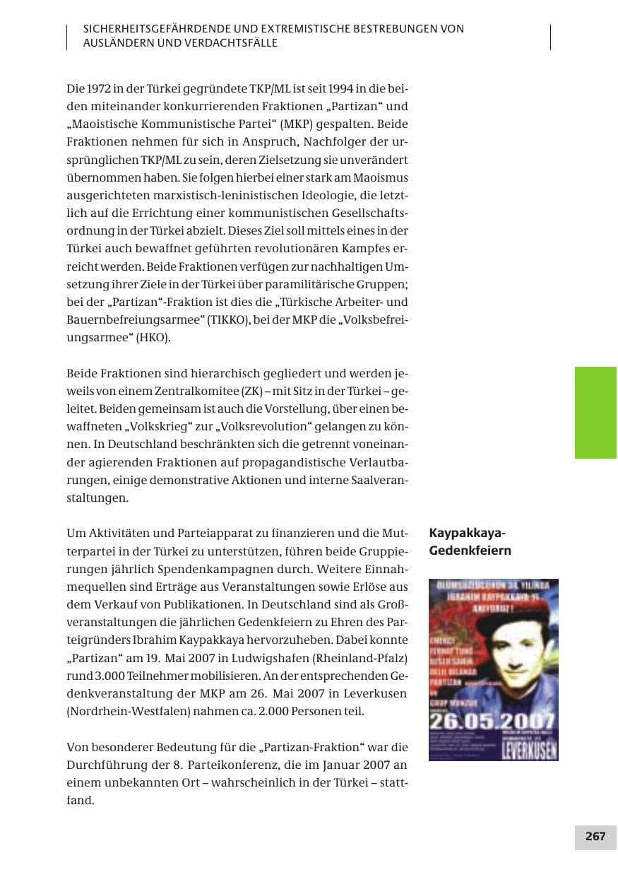Seite 267 des Verfassungsschutzbericht 2007 Bund