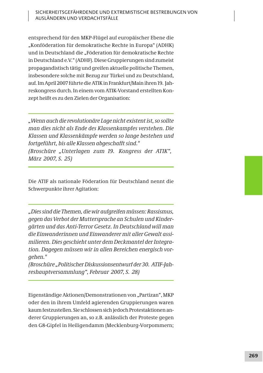 Seite 269 des Verfassungsschutzbericht 2007 Bund