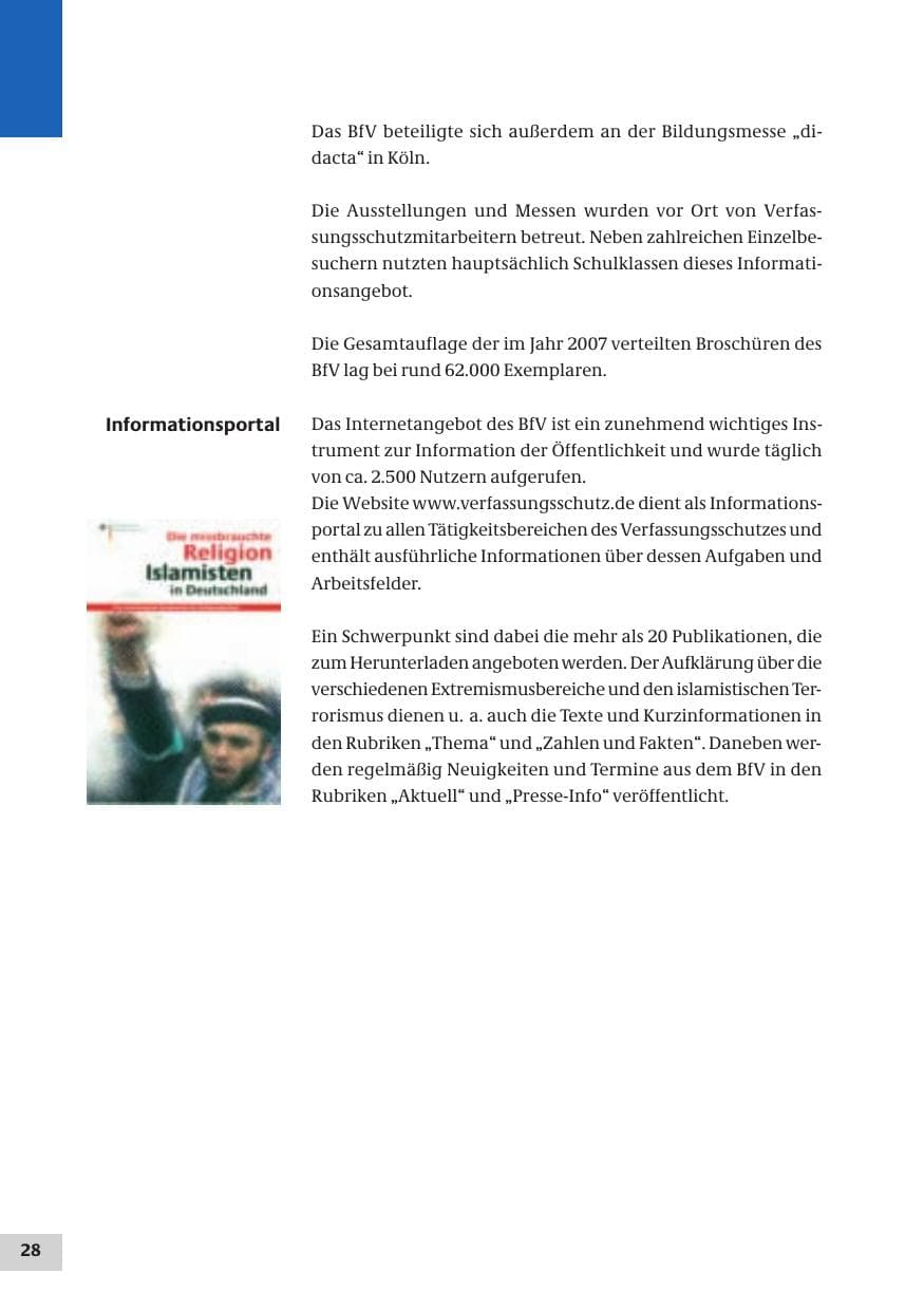 Seite 28 des Verfassungsschutzbericht 2007 Bund