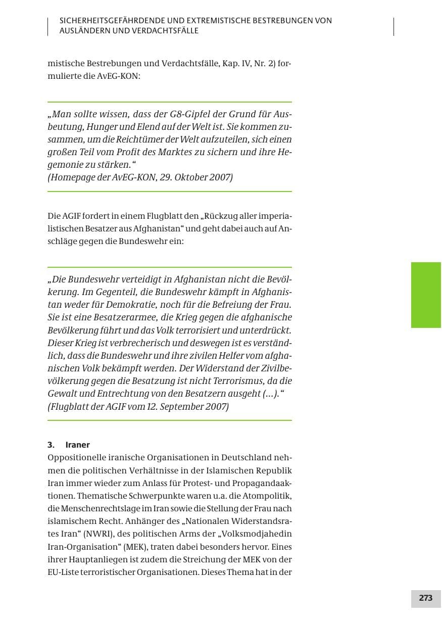 Seite 273 des Verfassungsschutzbericht 2007 Bund