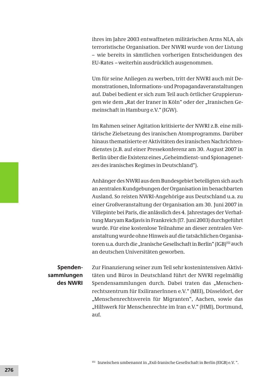 Seite 276 des Verfassungsschutzbericht 2007 Bund