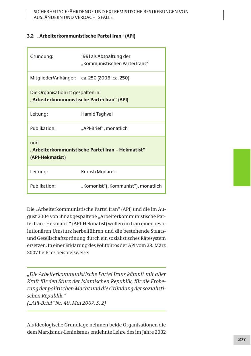 Seite 277 des Verfassungsschutzbericht 2007 Bund