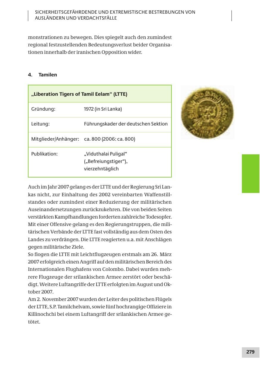Seite 279 des Verfassungsschutzbericht 2007 Bund