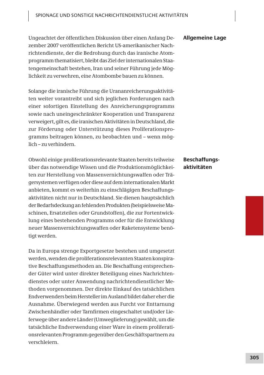 Seite 305 des Verfassungsschutzbericht 2007 Bund