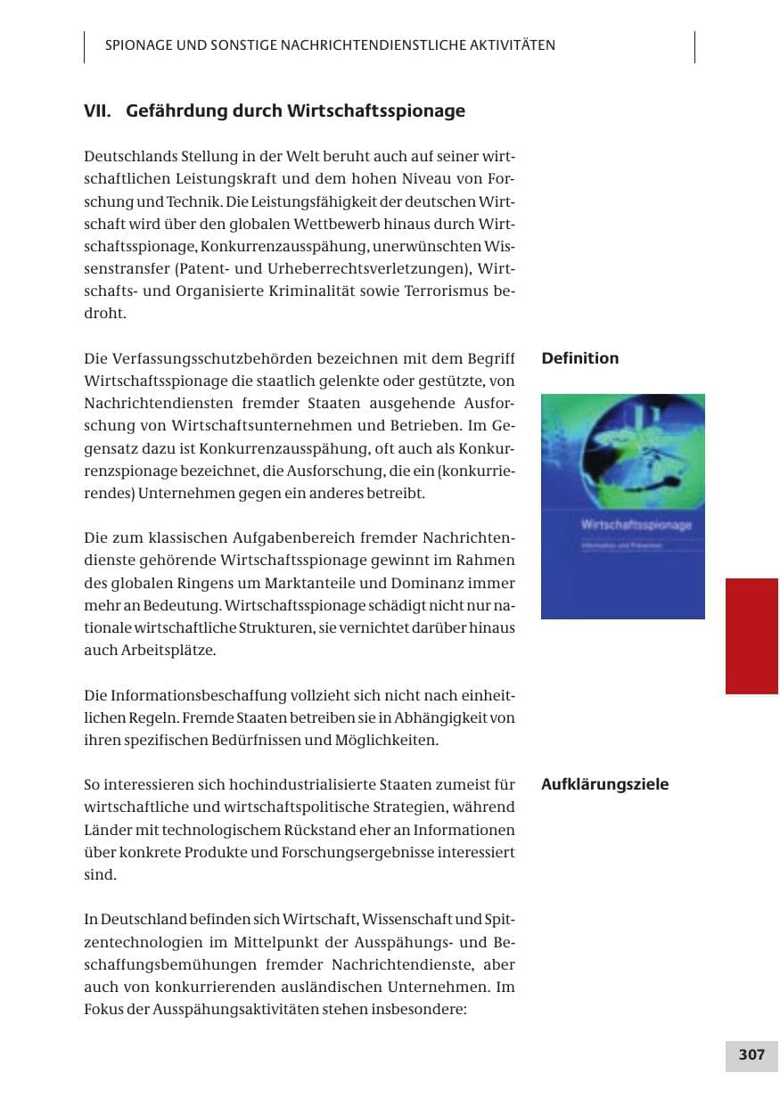 Seite 307 des Verfassungsschutzbericht 2007 Bund