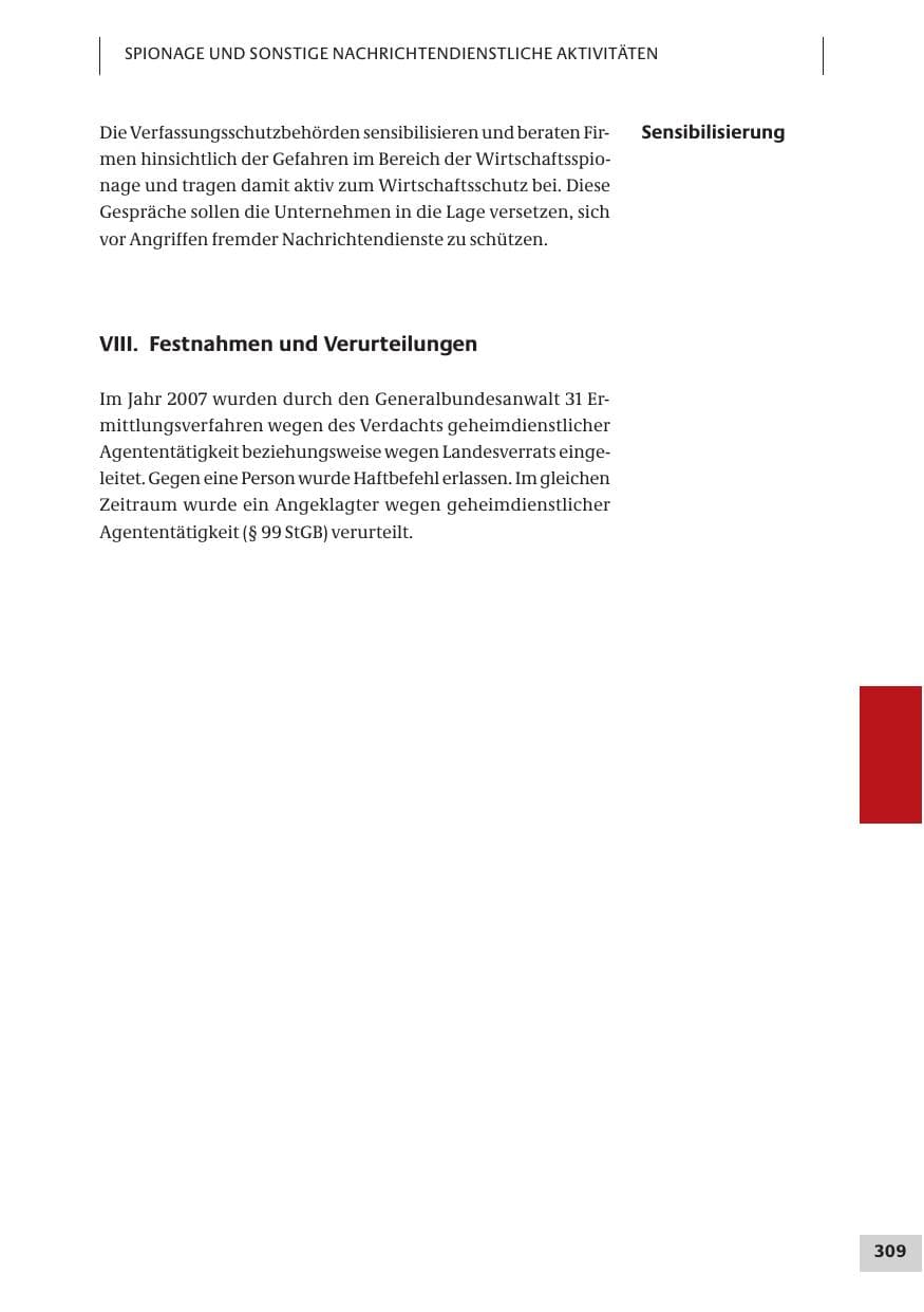 Seite 309 des Verfassungsschutzbericht 2007 Bund