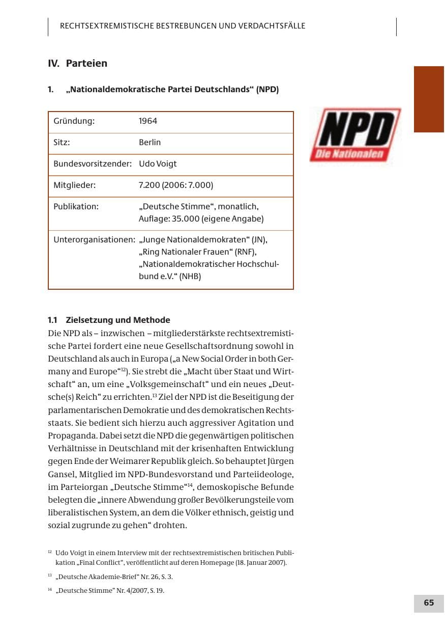 Seite 65 des Verfassungsschutzbericht 2007 Bund
