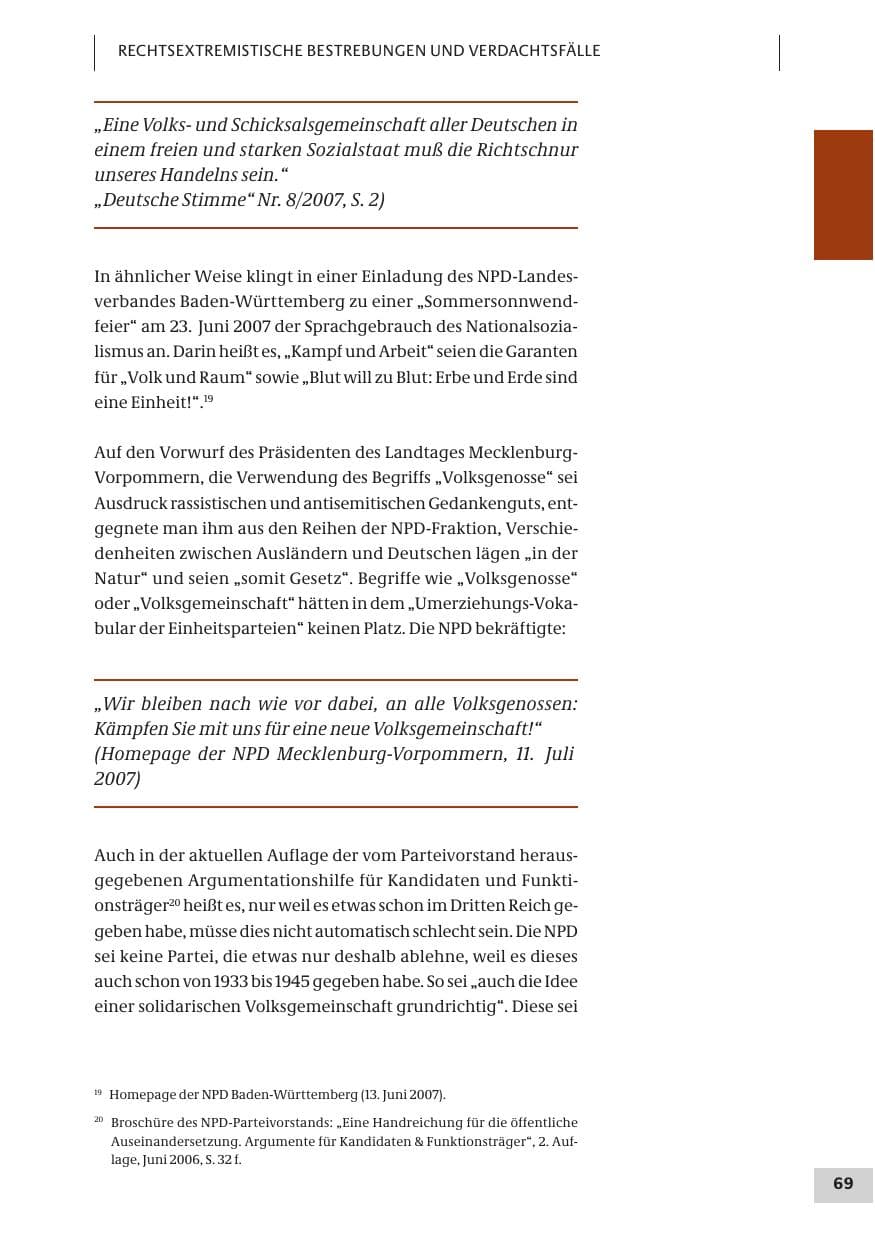 Seite 69 des Verfassungsschutzbericht 2007 Bund