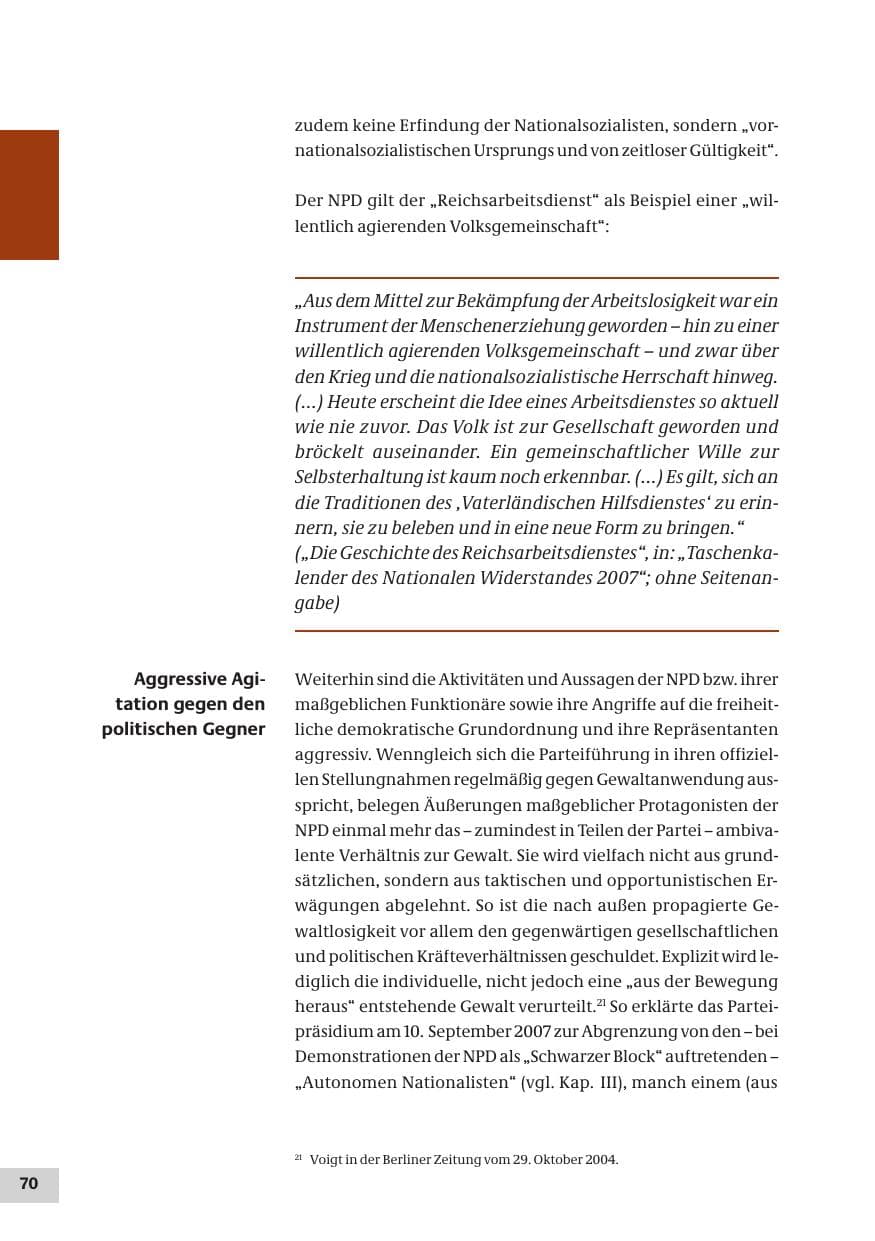 Seite 70 des Verfassungsschutzbericht 2007 Bund