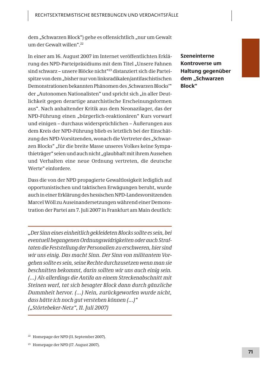 Seite 71 des Verfassungsschutzbericht 2007 Bund