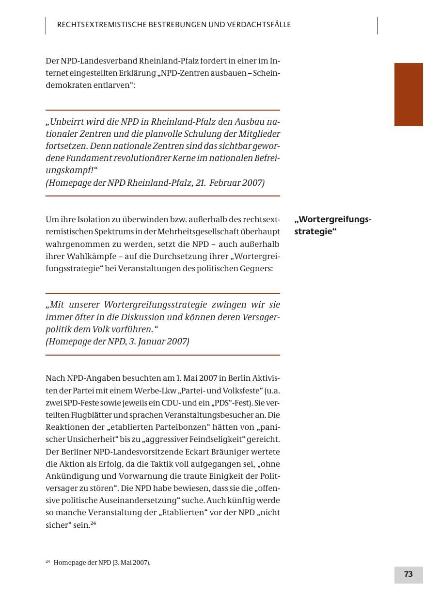 Seite 73 des Verfassungsschutzbericht 2007 Bund