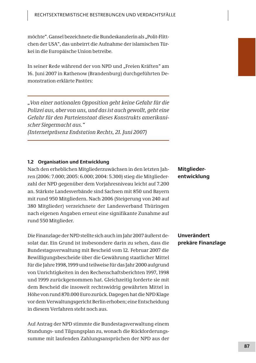 Seite 87 des Verfassungsschutzbericht 2007 Bund