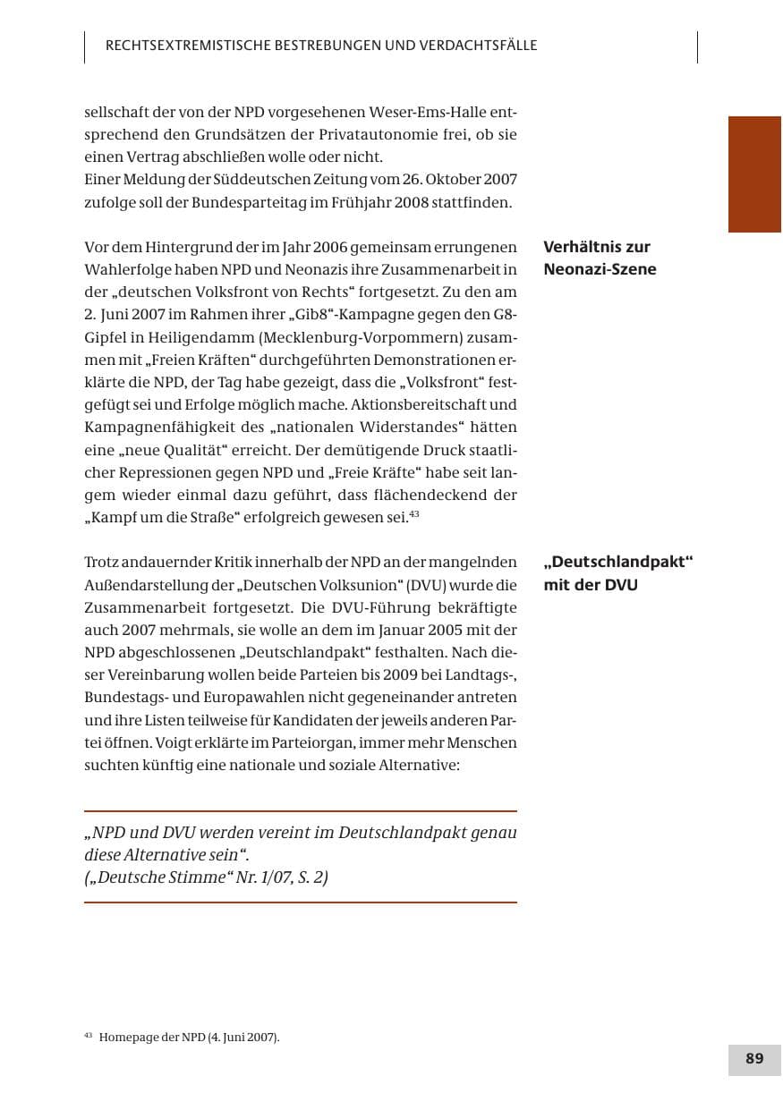 Seite 89 des Verfassungsschutzbericht 2007 Bund