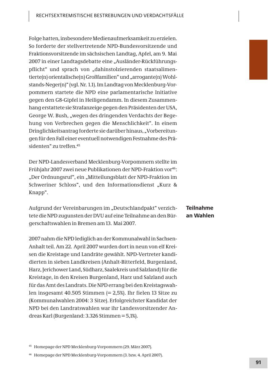 Seite 91 des Verfassungsschutzbericht 2007 Bund