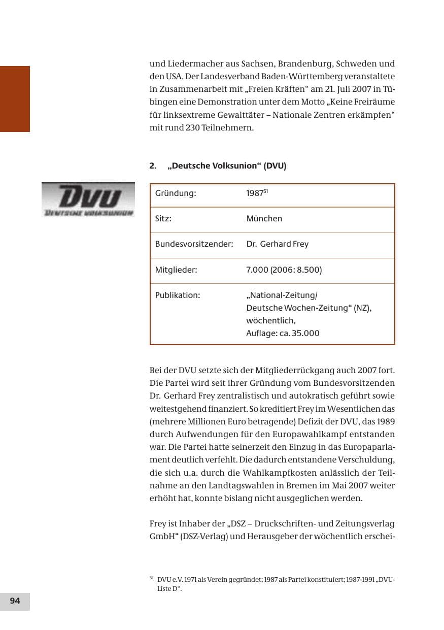 Seite 94 des Verfassungsschutzbericht 2007 Bund
