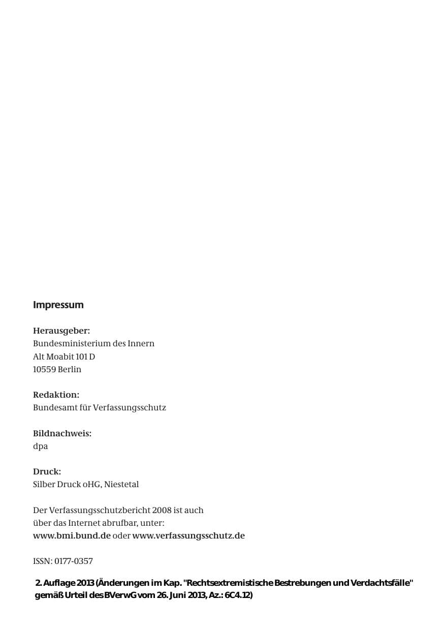 Seite 2 des Verfassungsschutzbericht 2008 Bund