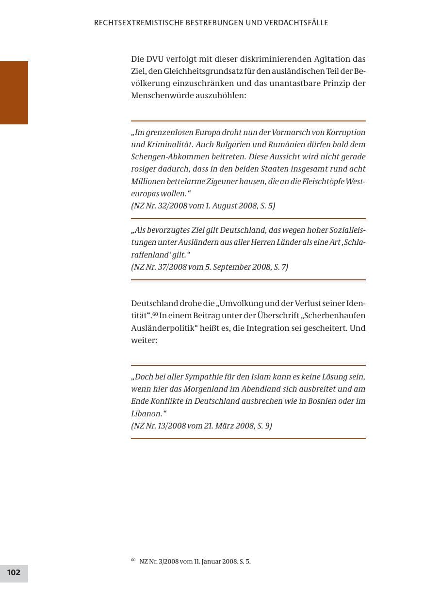 Seite 102 des Verfassungsschutzbericht 2008 Bund