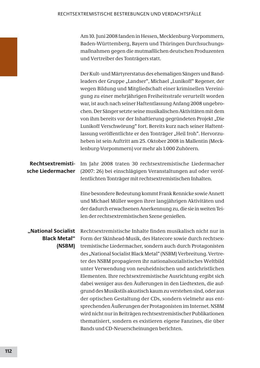 Seite 112 des Verfassungsschutzbericht 2008 Bund