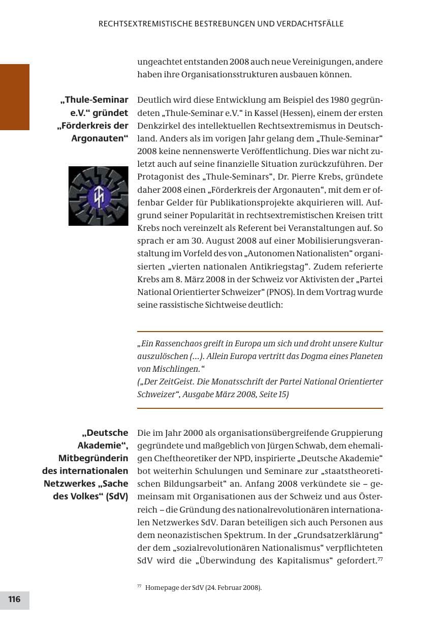 Seite 116 des Verfassungsschutzbericht 2008 Bund