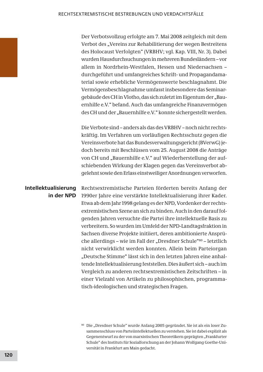 Seite 120 des Verfassungsschutzbericht 2008 Bund
