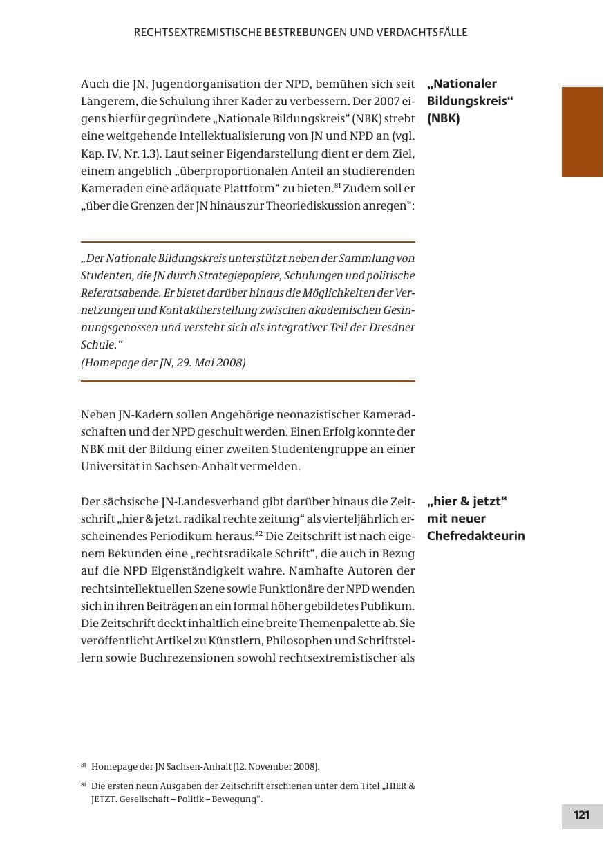 Seite 121 des Verfassungsschutzbericht 2008 Bund