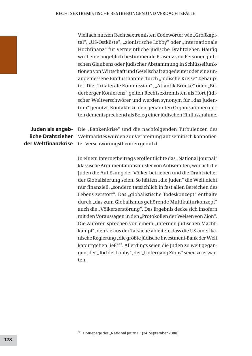 Seite 128 des Verfassungsschutzbericht 2008 Bund