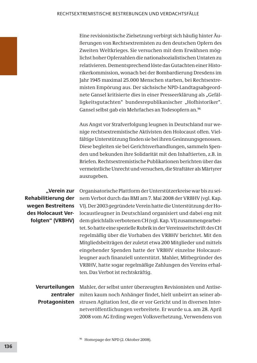 Seite 136 des Verfassungsschutzbericht 2008 Bund