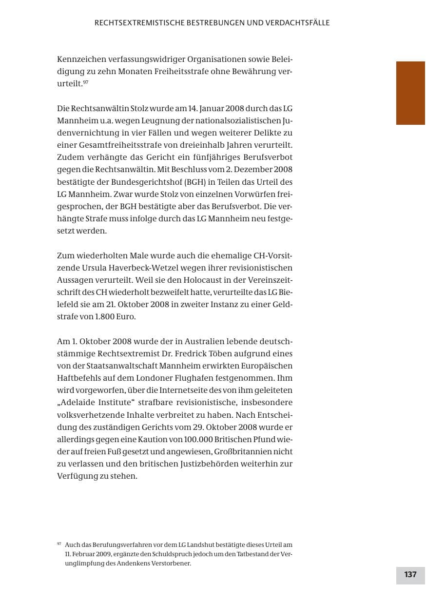 Seite 137 des Verfassungsschutzbericht 2008 Bund