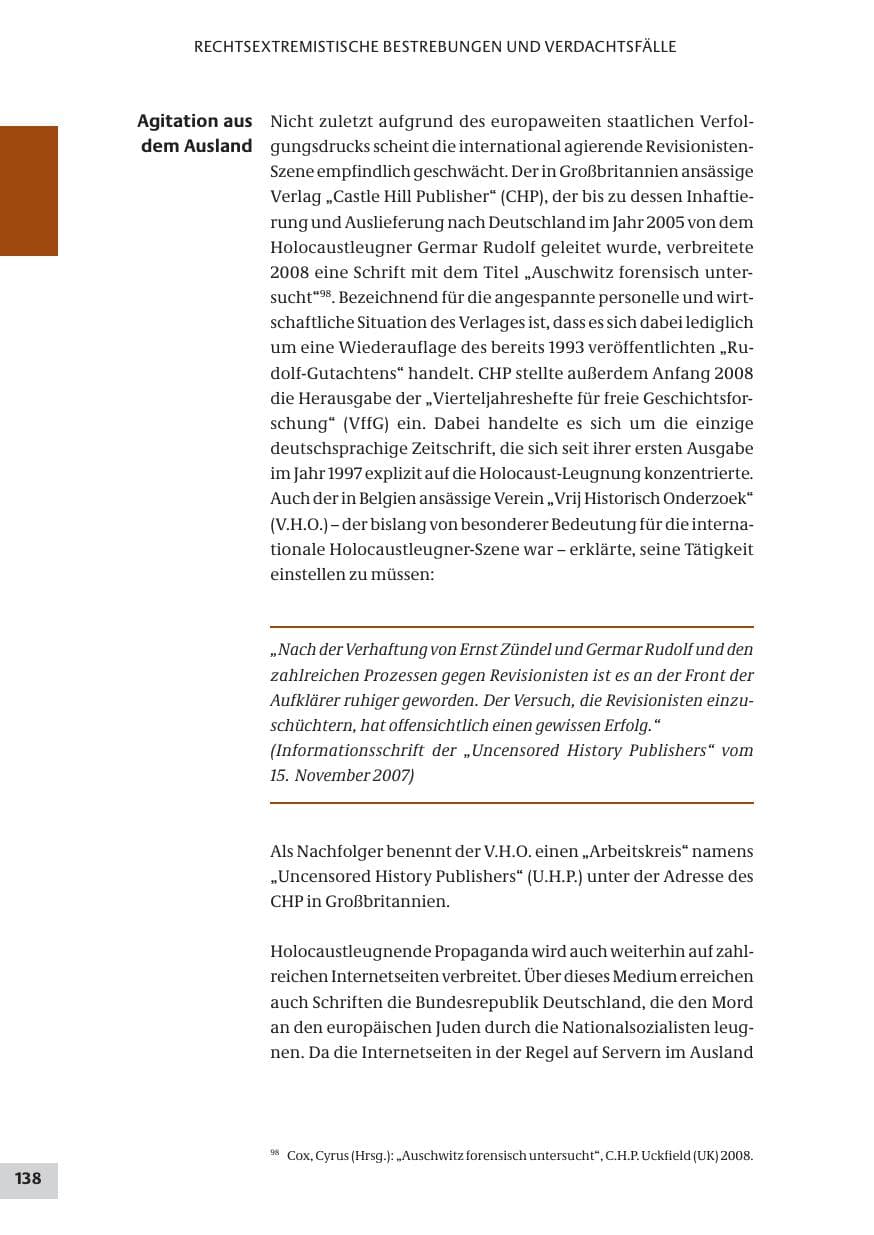 Seite 138 des Verfassungsschutzbericht 2008 Bund